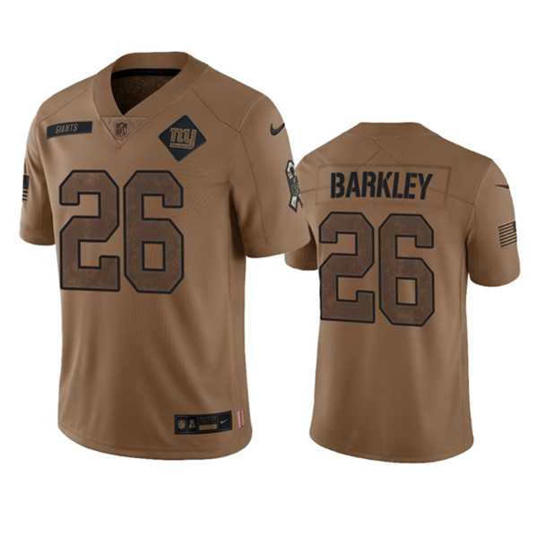 Men's New York Giants #26 Saquon Barkley 2023 Brown Salute To Service Limited Football Stitched Jersey Dyin